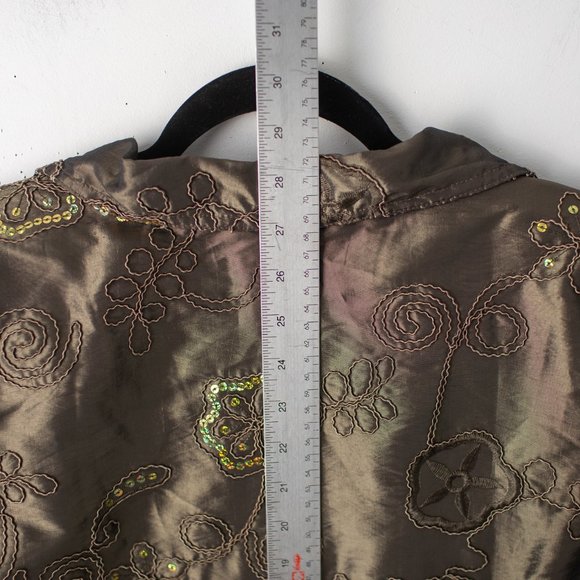 Susan Graver Style Women's Embroidered Sequin Olive Green Jacket Size Large - Picture 8 of 9
